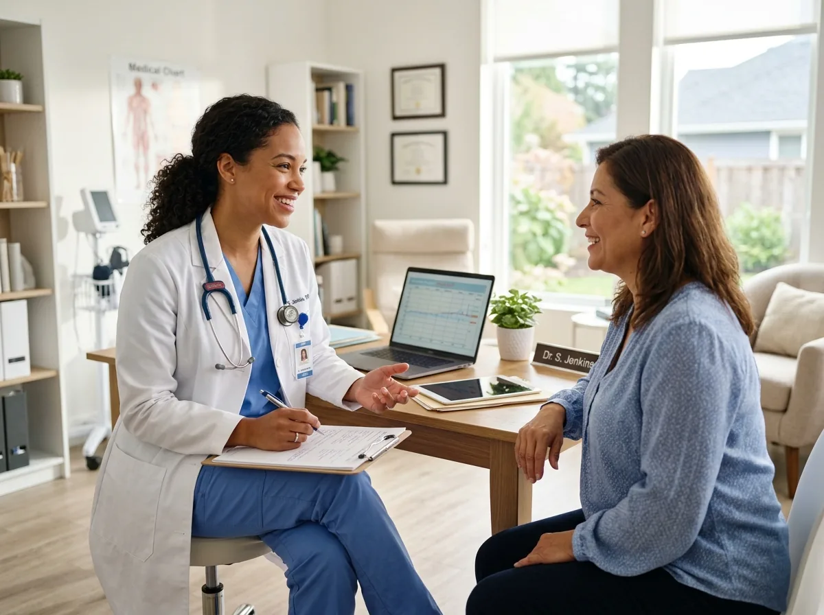 Compassionate physician consulting with patient in modern clinic